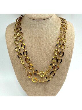 Round Link Gold Over Sterling Silver 925 Chain Necklace Size 36" Length